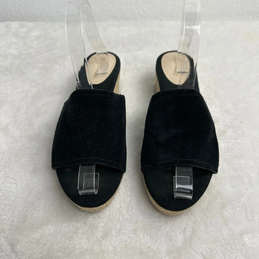 Cole Haan‎ Womens Black Suede Espadrille Wedge Slide Sandals Size 8.5 B